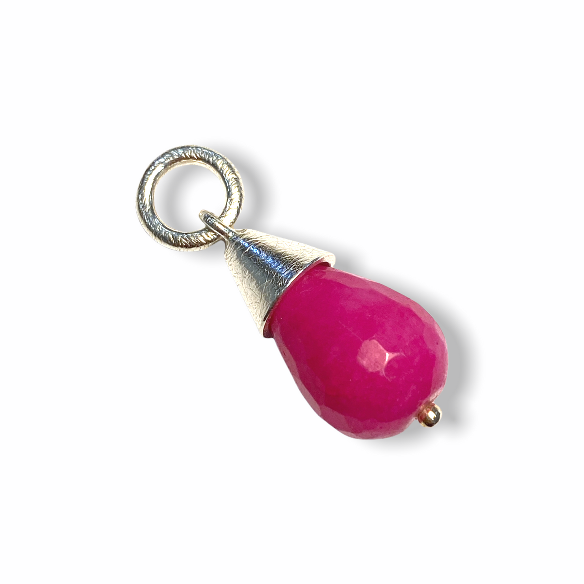 Jewel Drop Charm | Silver Pendant, Medium | Pink Jade