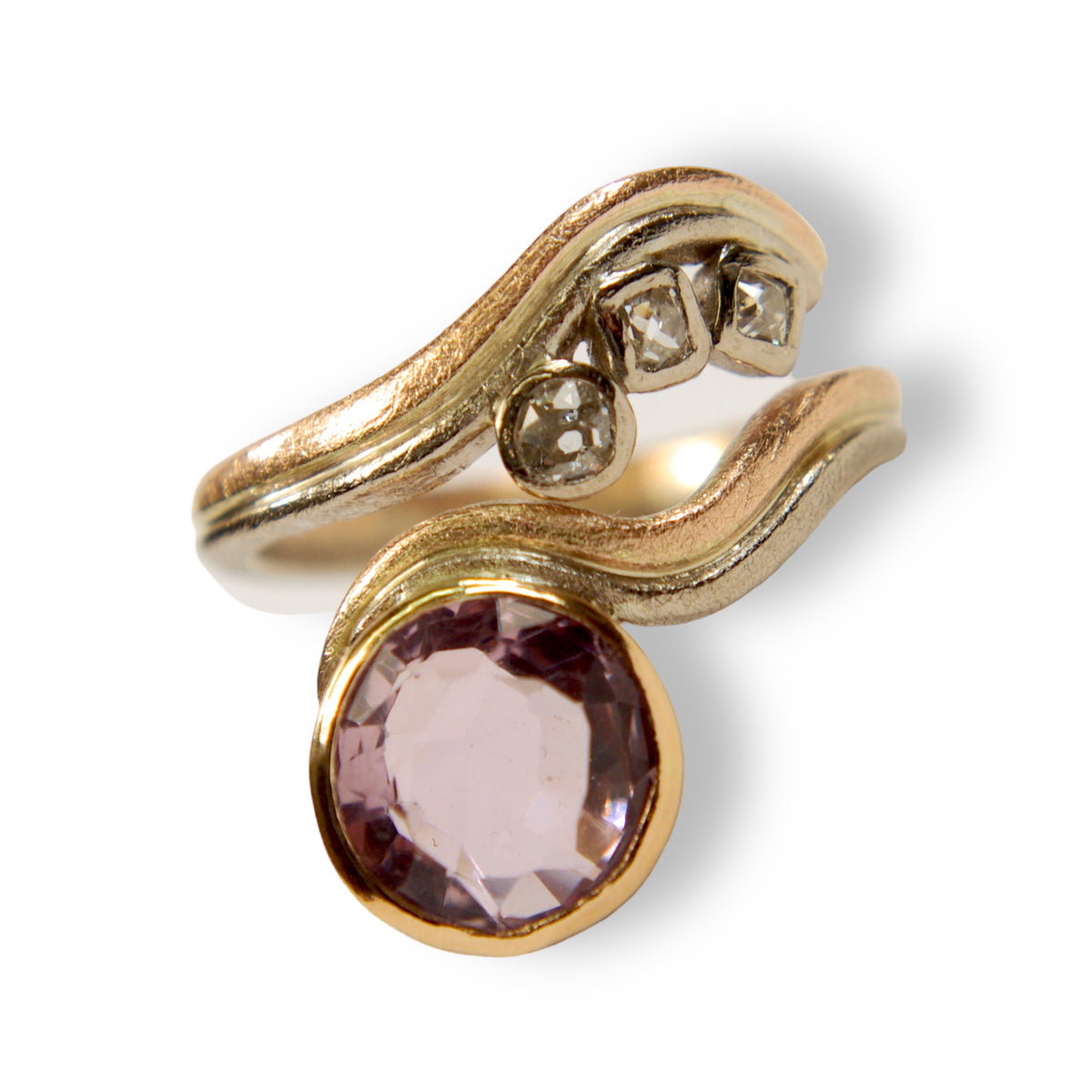 Heather&#39;s Custom Bespoke Curved Ring | In Remodelled 18ct White And Red Gold | Set With Her Own Amethyst And Diamonds