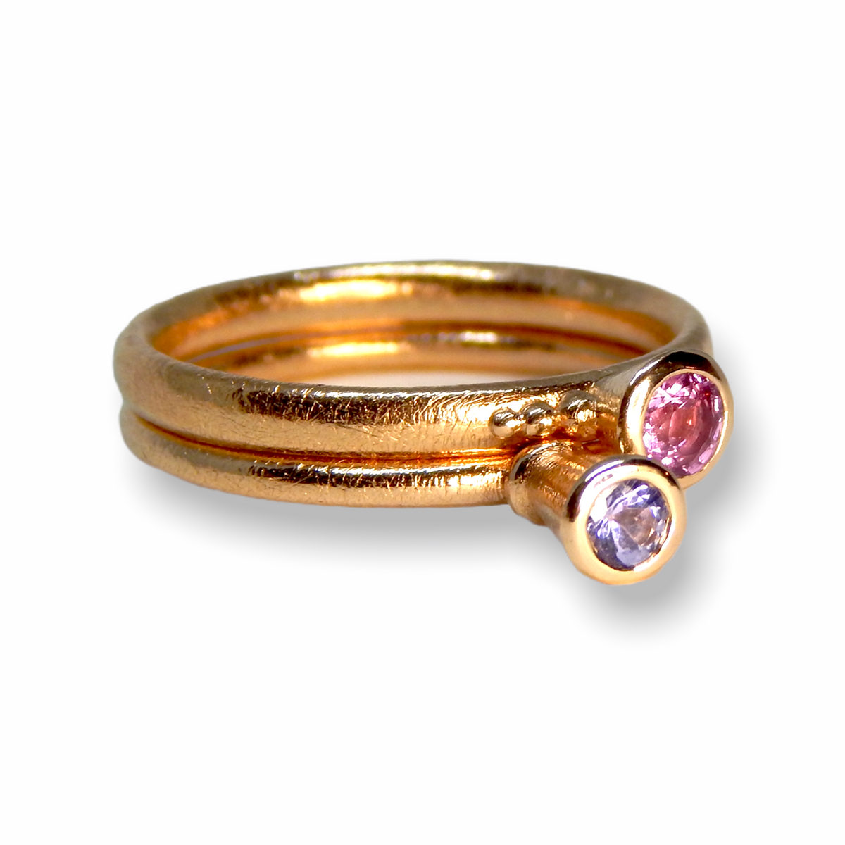 Victoria&#39;s Custom Bespoke Victoria Stacker Ring Set  | In 9ct Red Gold | Set With A Pink Sapphire, Ruby And Tanzanite