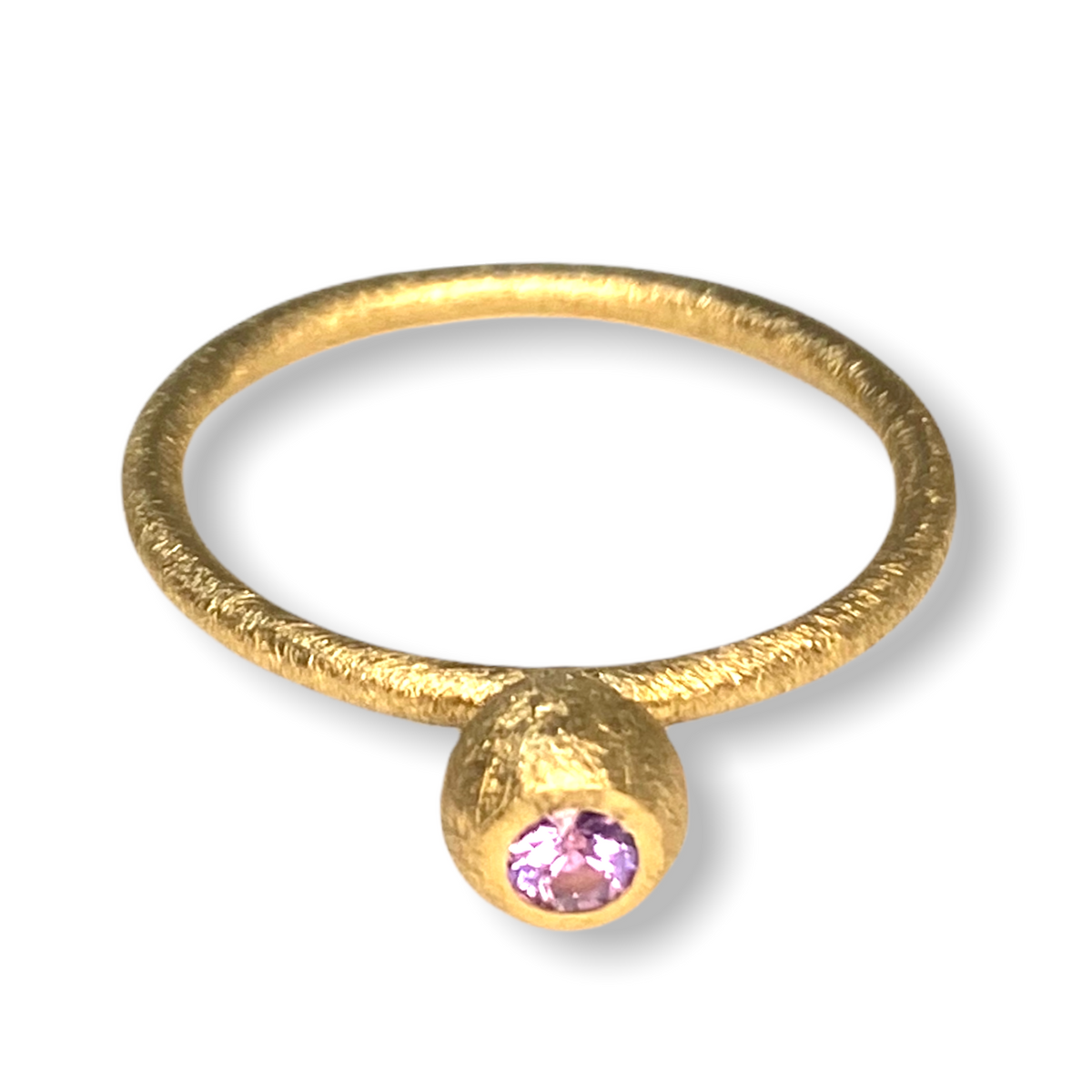 Sarah Little Ball Shaped Stacker | 9ct Gold Stacking Ring | Pinky Purple Sapphire | Size P½