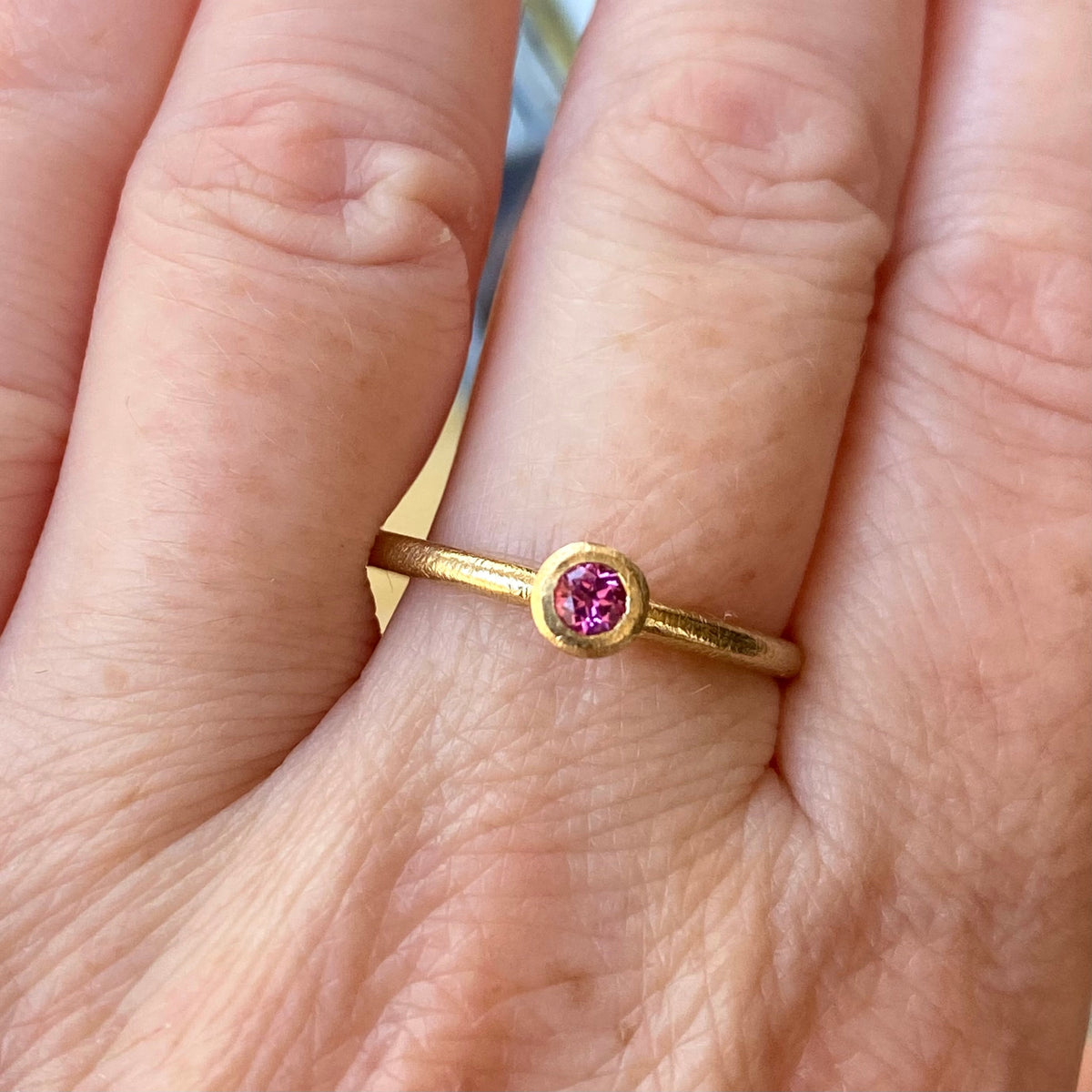 Victoria V-Cone Shaped Stacker | 9ct Gold Stacking Ring | Pink Tourmaline | Size P½