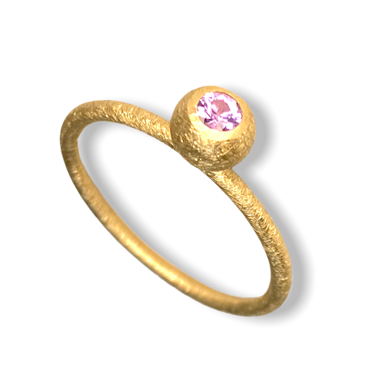 Sarah Little Ball Shaped Stacker | 9ct Gold Stacking Ring | Pinky Purple Sapphire | Size P½