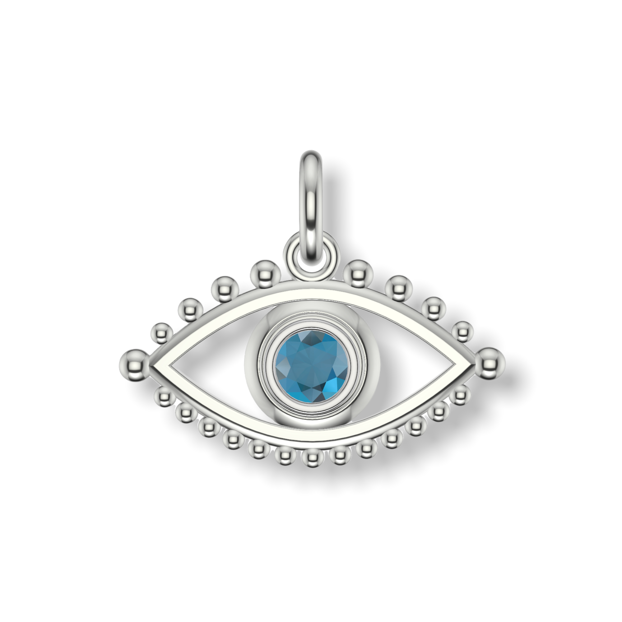 Eye Of Sarah Marquise Framed Evil Eye Charm | Silver Pendant With Granules | Choose Your Gemstone